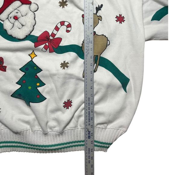 VINTAGE 90s Cottagecore Christmas Sweatshirt Mock Neck Embroidered Jingle Bell L - Picture 6 of 7